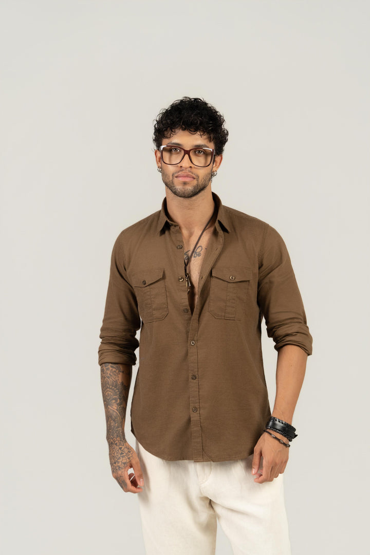 Men’s Full Sleeve Safari Shirt – Khaki Brown