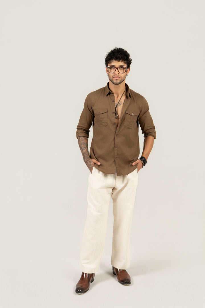 Men’s Full Sleeve Safari Shirt – Khaki Brown