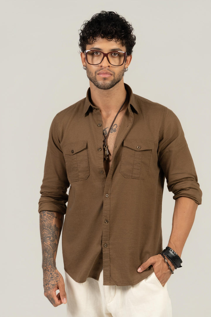 Men’s Full Sleeve Safari Shirt – Khaki Brown