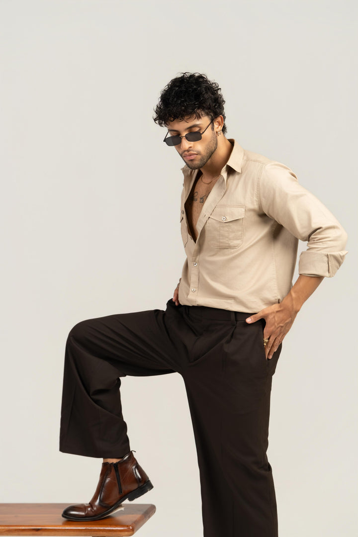 Men’s Full Sleeve Safari Shirt – Beige