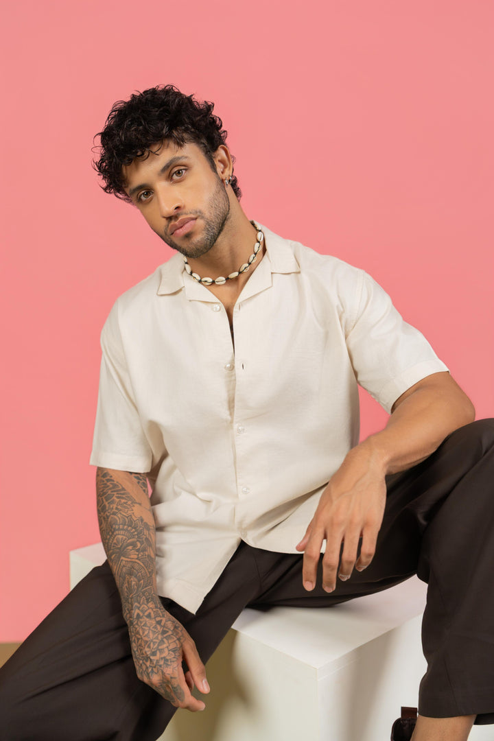 Off-White Half Sleeve Cuban Collar Shirt – Loose Fit