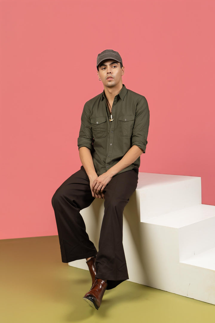 Men’s Full Sleeve Safari Shirt – Olive Green