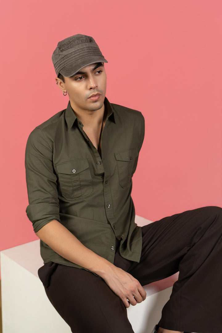Men’s Full Sleeve Safari Shirt – Olive Green