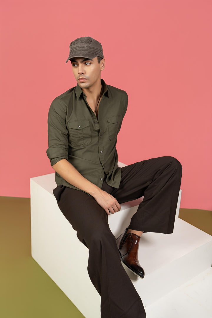 Men’s Full Sleeve Safari Shirt – Olive Green
