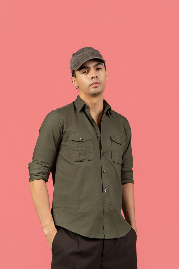 Men’s Full Sleeve Safari Shirt – Olive Green