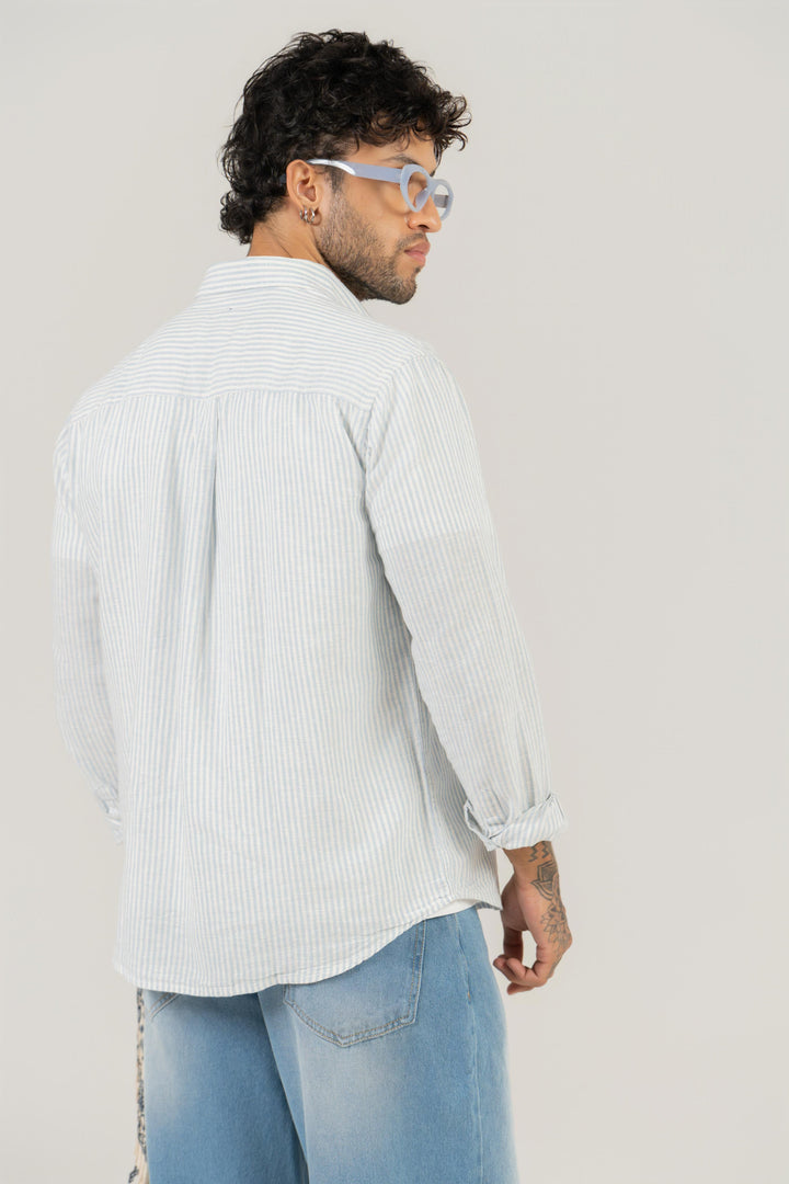Men’s Blue Striped Cotton Shirt – Full Sleeve, Regular Fit, Classic Collar