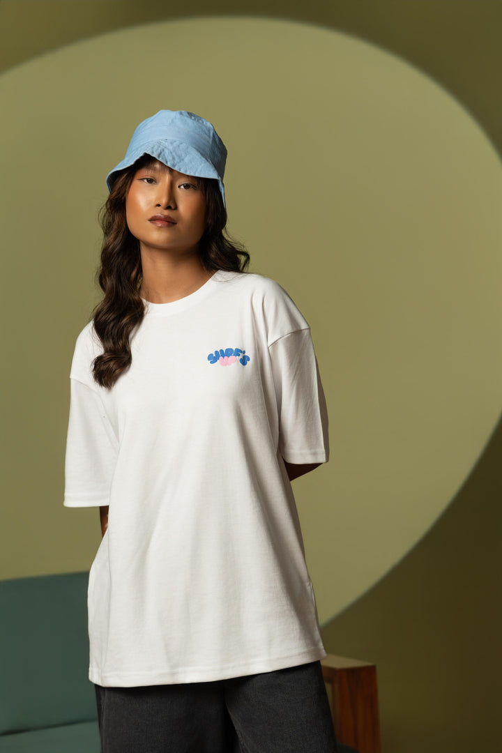 Surf’s Up Printed Oversized Tee – White (For Women)