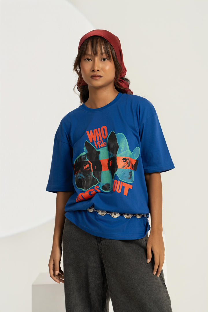 "Who Let the Dogs Out" Graphic Tee – Women's Oversized Streetwear T-Shirt