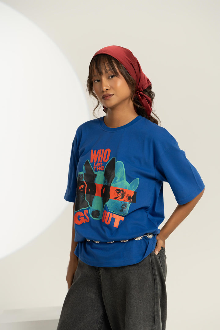 "Who Let the Dogs Out" Graphic Tee – Women's Oversized Streetwear T-Shirt