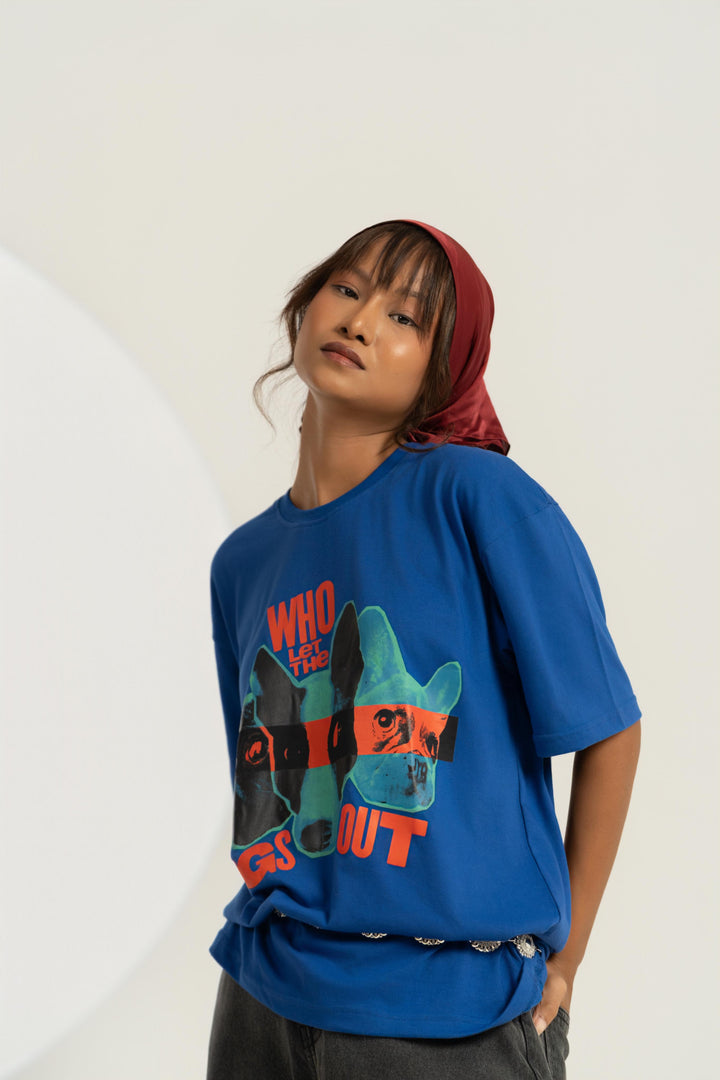 "Who Let the Dogs Out" Graphic Tee – Women's Oversized Streetwear T-Shirt