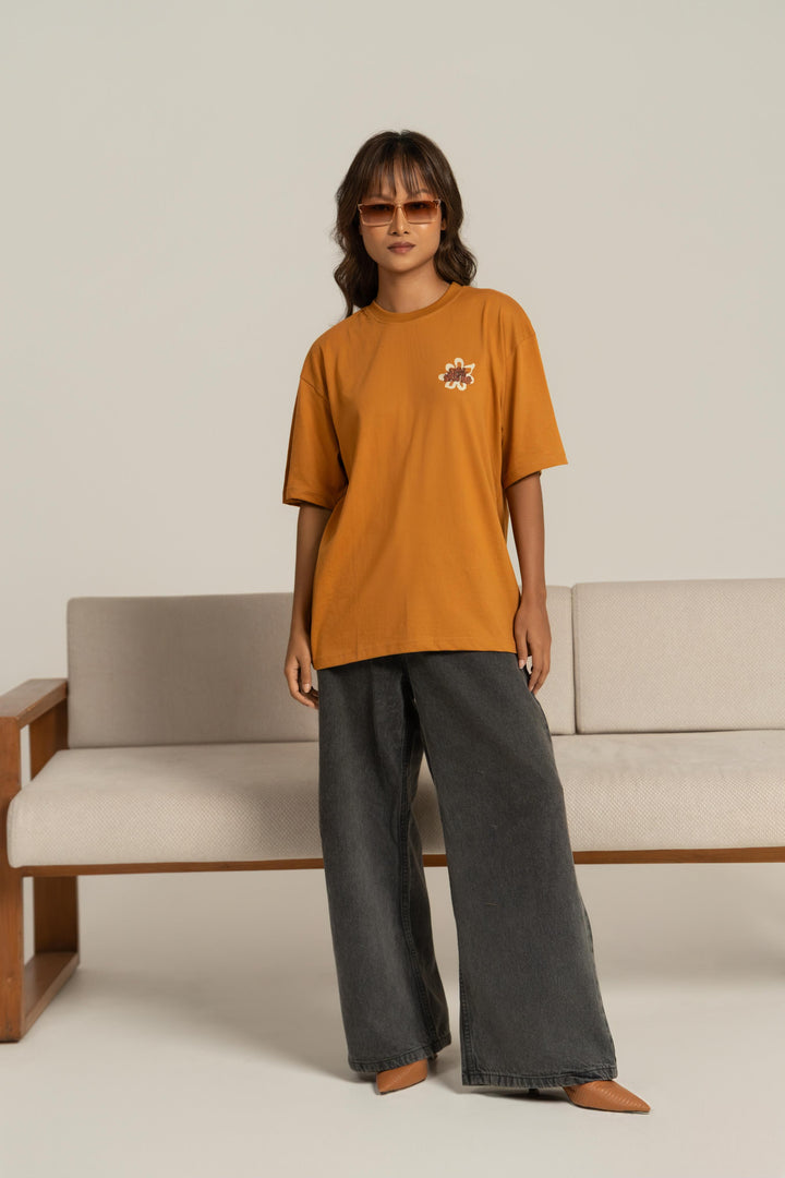 It Feels So Scary Printed Oversized Tee – Brown (For Women)