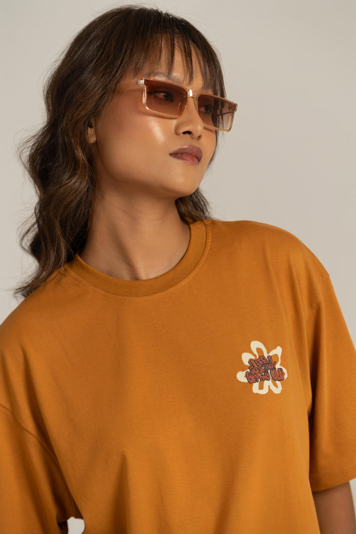 It Feels So Scary Printed Oversized Tee – Brown (For Women)