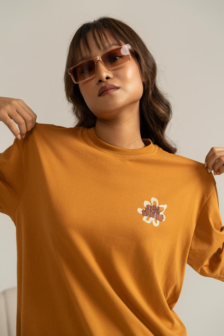 It Feels So Scary Printed Oversized Tee – Brown (For Women)