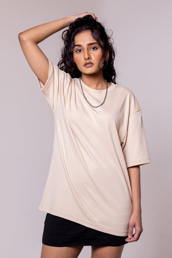 Beige Solid Oversized T-shirt - Gimaq - The magic shuffle!