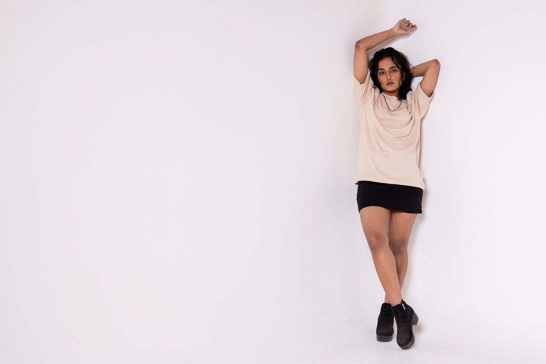 Beige Solid Oversized T-shirt - Gimaq - The magic shuffle!