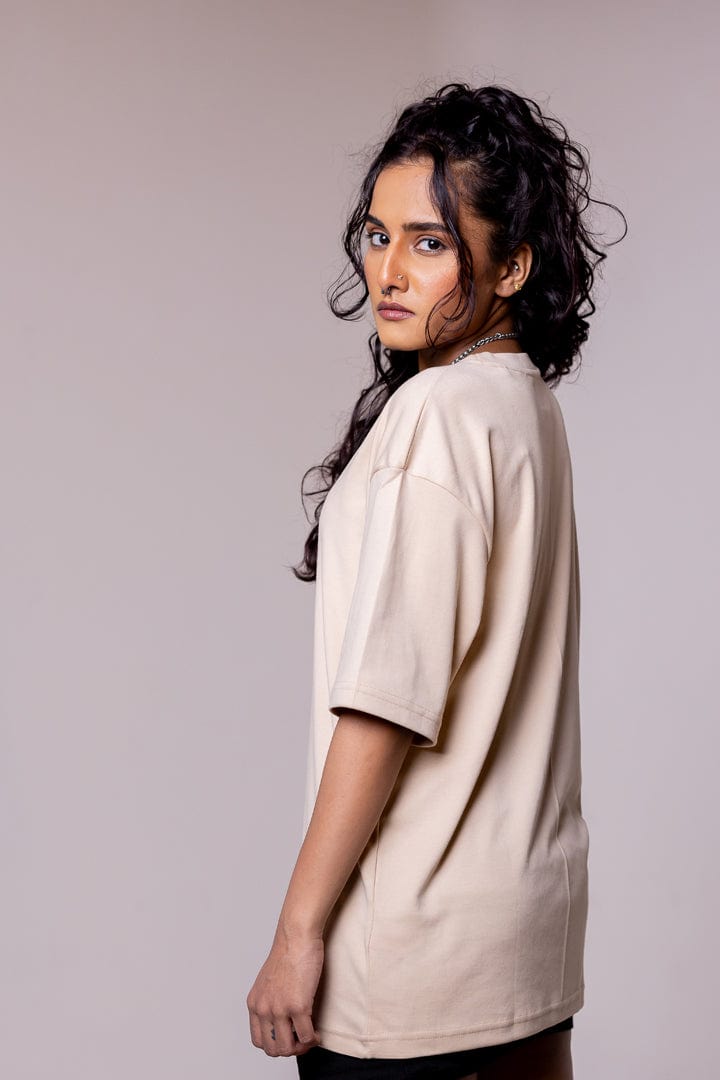 Beige Solid Oversized T-shirt - Gimaq - The magic shuffle!