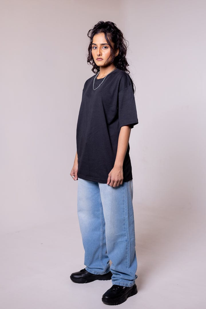 Black Solid Oversized T-shirt - Gimaq - The magic shuffle!