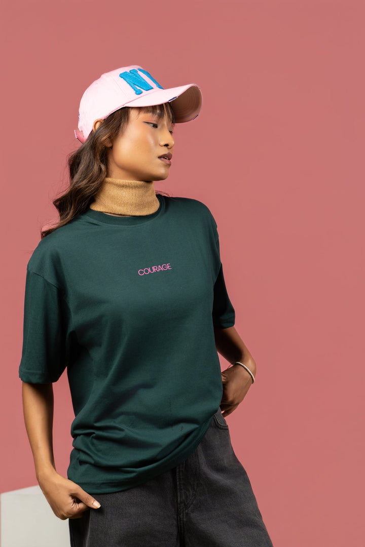 Bloom Printed Oversized Tee – Dark Green(For Women) - Gimaq - The magic shuffle!