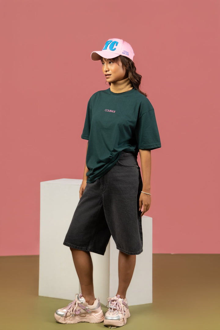 Bloom Printed Oversized Tee – Dark Green(For Women) - Gimaq - The magic shuffle!