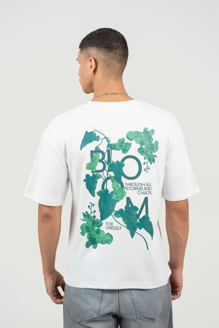 Bloom Printed Oversized Tee – White - Gimaq - The magic shuffle!