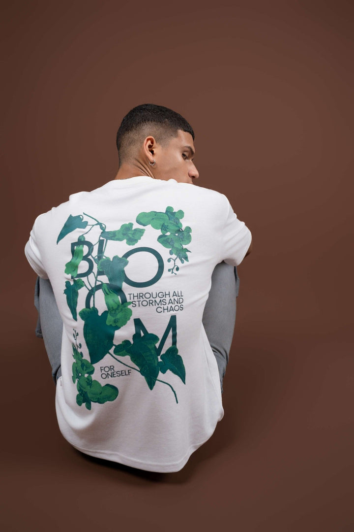 Bloom Printed Oversized Tee – White - Gimaq - The magic shuffle!