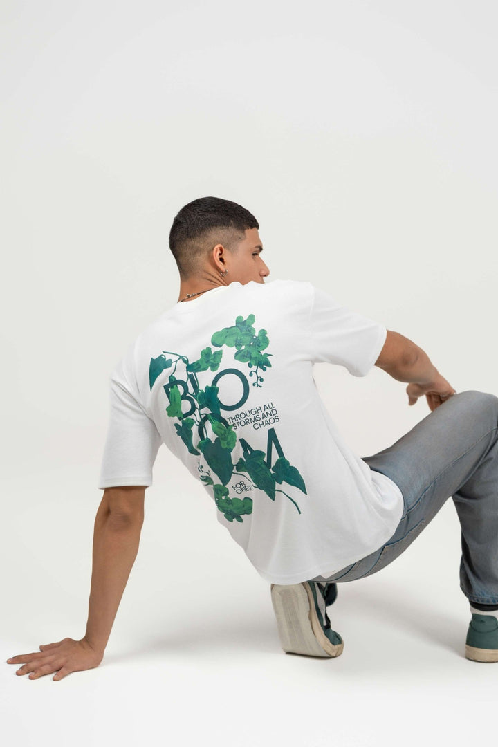 Bloom Printed Oversized Tee – White - Gimaq - The magic shuffle!