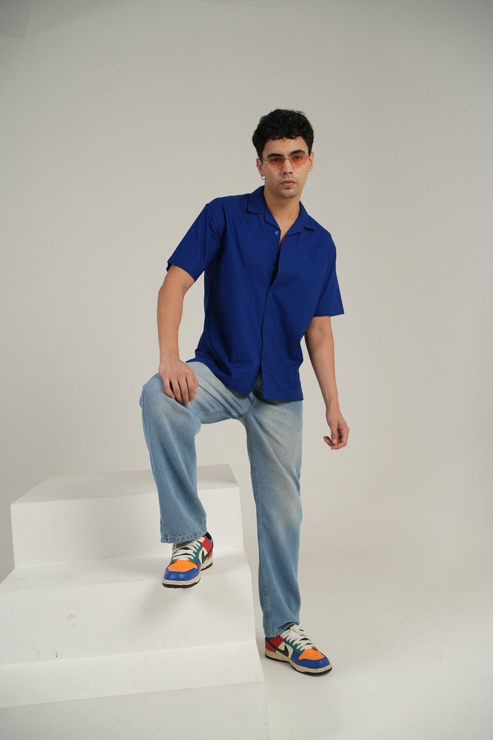 Blue Half Sleeve Cuban Collar Shirt – Loose Fit - Gimaq - The magic shuffle!
