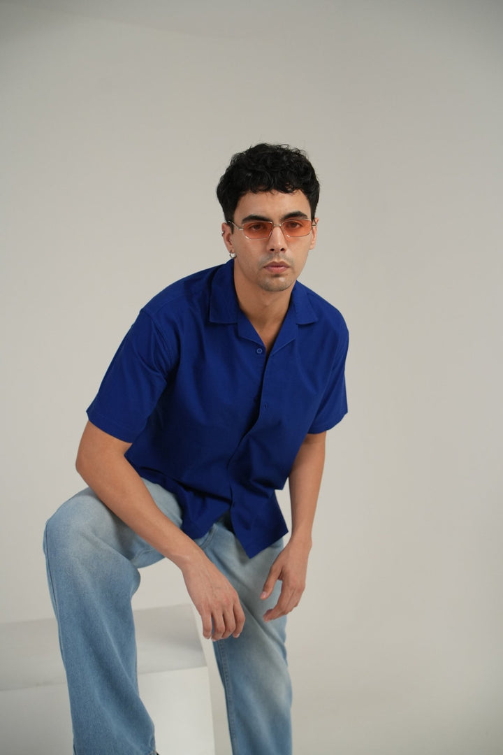 Blue Half Sleeve Cuban Collar Shirt – Loose Fit - Gimaq - The magic shuffle!