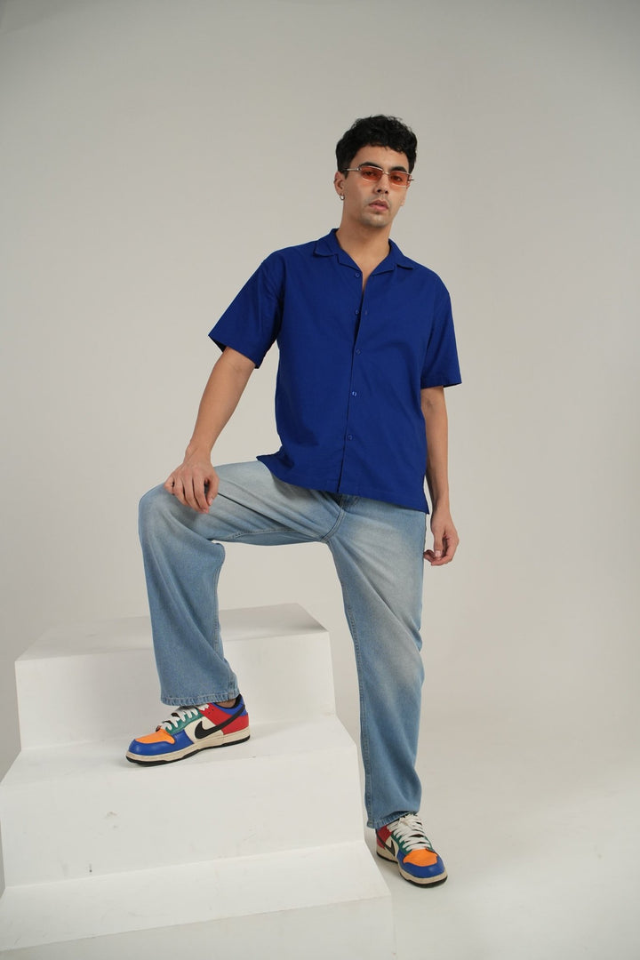 Blue Half Sleeve Cuban Collar Shirt – Loose Fit - Gimaq - The magic shuffle!