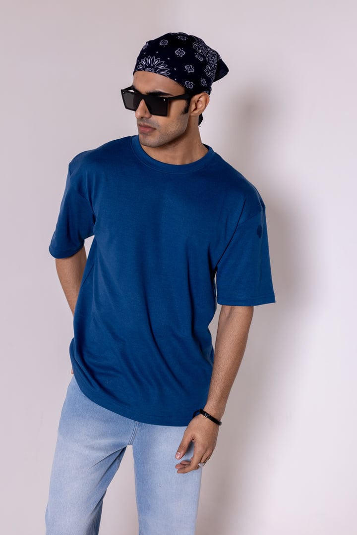 Blue Solid Oversized T-shirt - Gimaq - The magic shuffle!