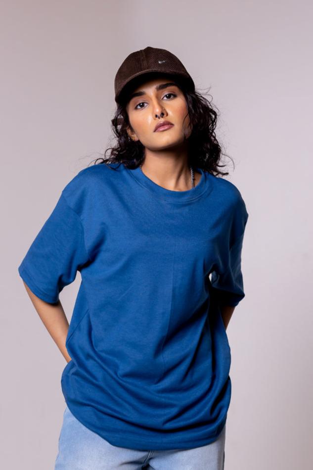 Blue Solid Oversized T-shirt - Gimaq - The magic shuffle!