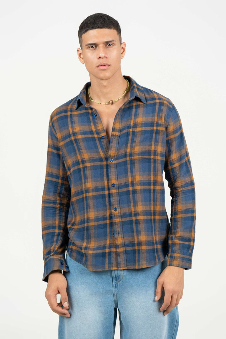 Blue - Yellow Checked Cotton Shirt – Regular Fit - Gimaq - The magic shuffle!