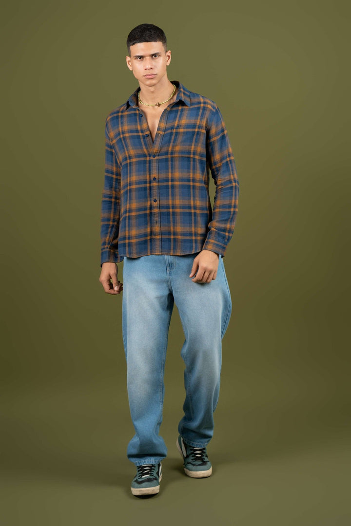 Blue - Yellow Checked Cotton Shirt – Regular Fit - Gimaq - The magic shuffle!