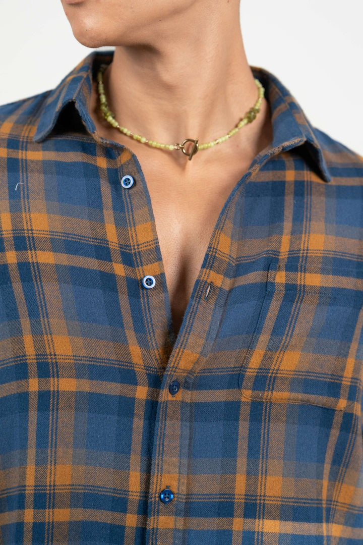 Blue - Yellow Checked Cotton Shirt – Regular Fit - Gimaq - The magic shuffle!