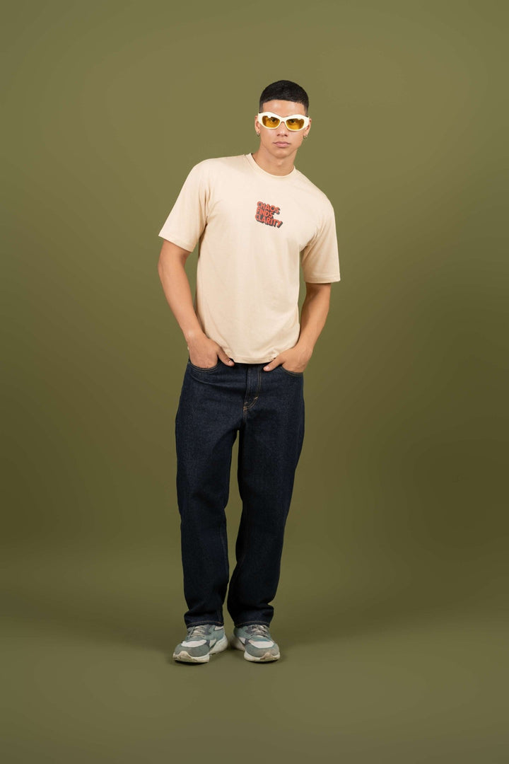 Broken Records Printed Oversized Tee – Beige - Gimaq - The magic shuffle!