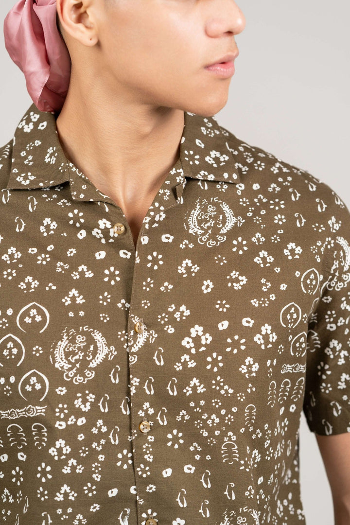 Coffee Brown Floral Cuban Collar Shirt – Regular Fit - Gimaq - The magic shuffle!