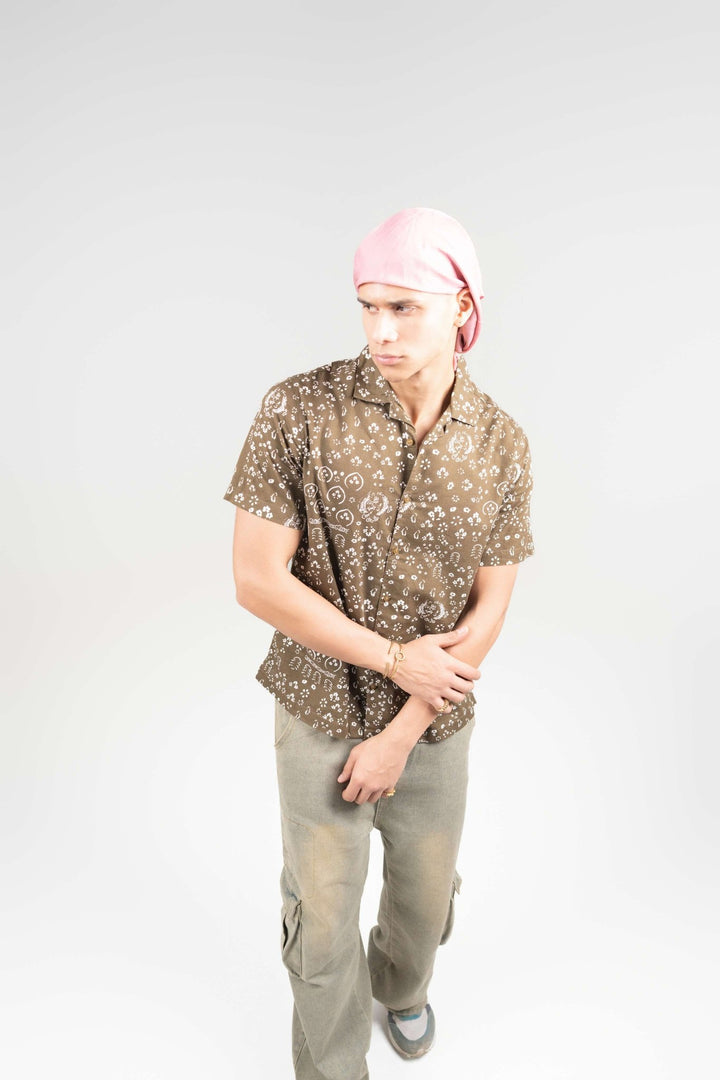Coffee Brown Floral Cuban Collar Shirt – Regular Fit - Gimaq - The magic shuffle!