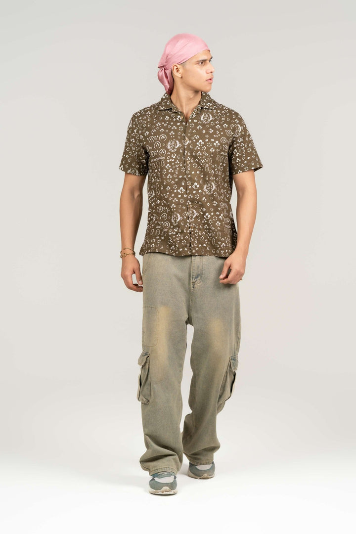 Coffee Brown Floral Cuban Collar Shirt – Regular Fit - Gimaq - The magic shuffle!