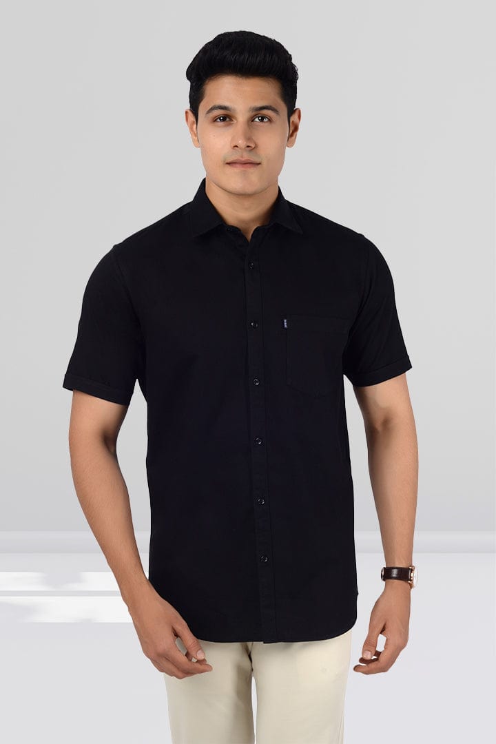 Cotton Slim Fit Half Sleeves Shirt - Black - Gimaq - The magic shuffle!