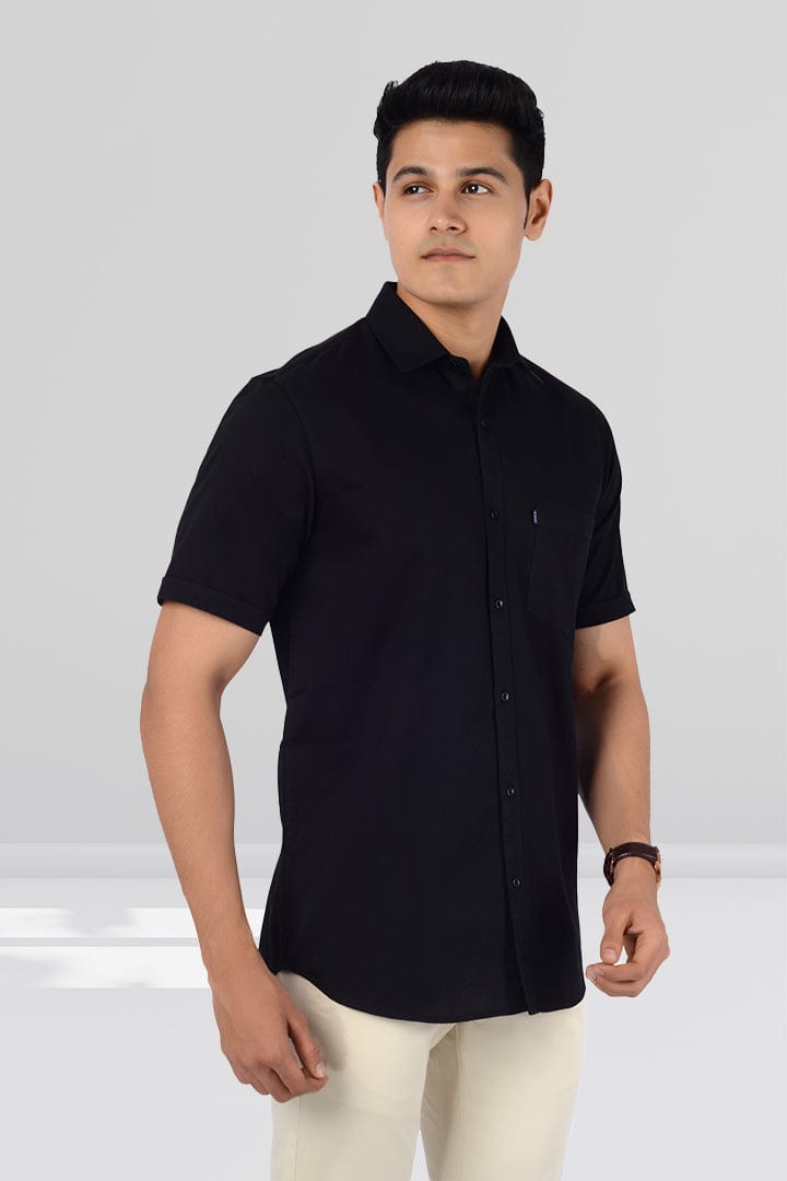 Cotton Slim Fit Half Sleeves Shirt - Black - Gimaq - The magic shuffle!