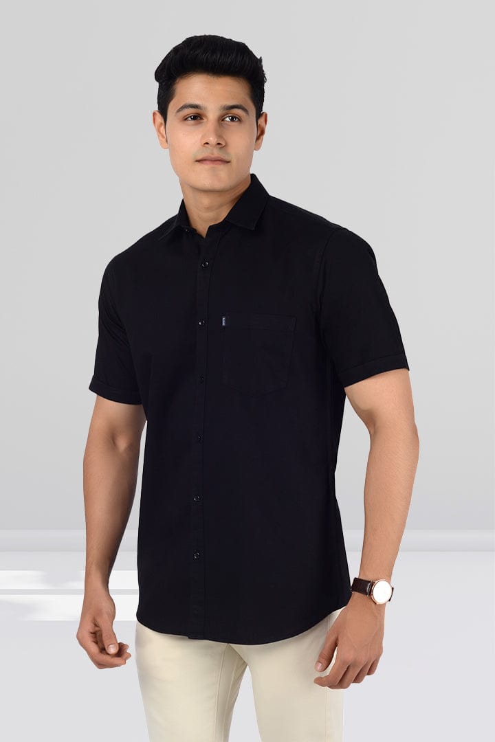 Cotton Slim Fit Half Sleeves Shirt - Black - Gimaq - The magic shuffle!