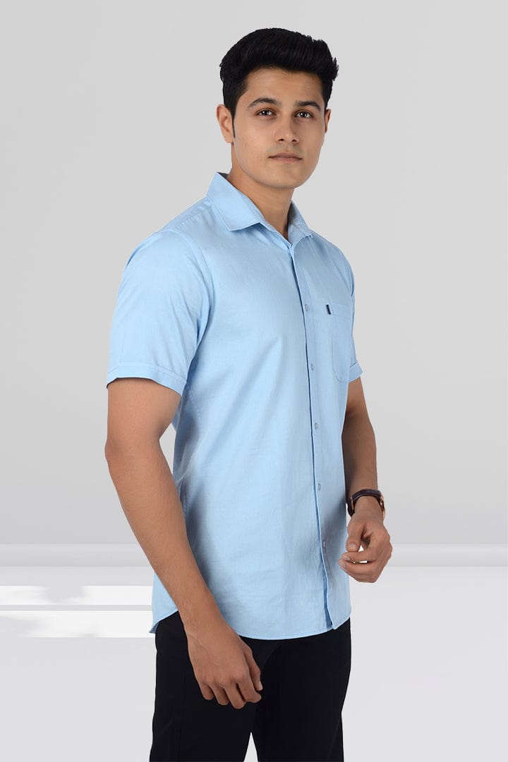Cotton Slim Fit Half Sleeves Shirt - Light Blue - Gimaq - The magic shuffle!