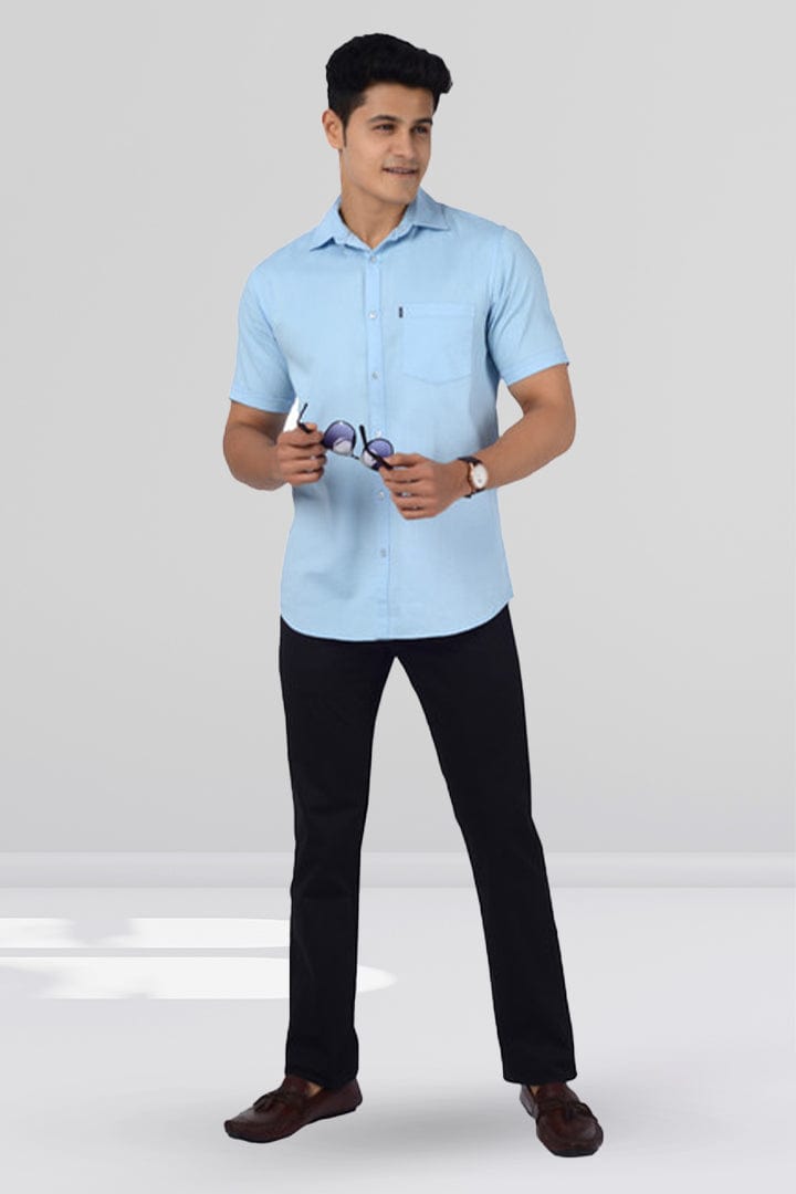 Cotton Slim Fit Half Sleeves Shirt - Light Blue - Gimaq - The magic shuffle!