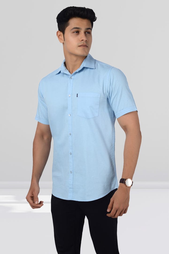 Cotton Slim Fit Half Sleeves Shirt - Light Blue - Gimaq - The magic shuffle!