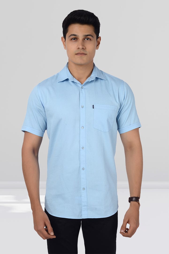 Cotton Slim Fit Half Sleeves Shirt - Light Blue - Gimaq - The magic shuffle!