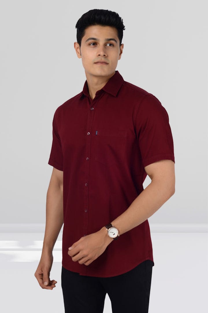 Cotton Slim Fit Half Sleeves Shirt - Maroon - Gimaq - The magic shuffle!