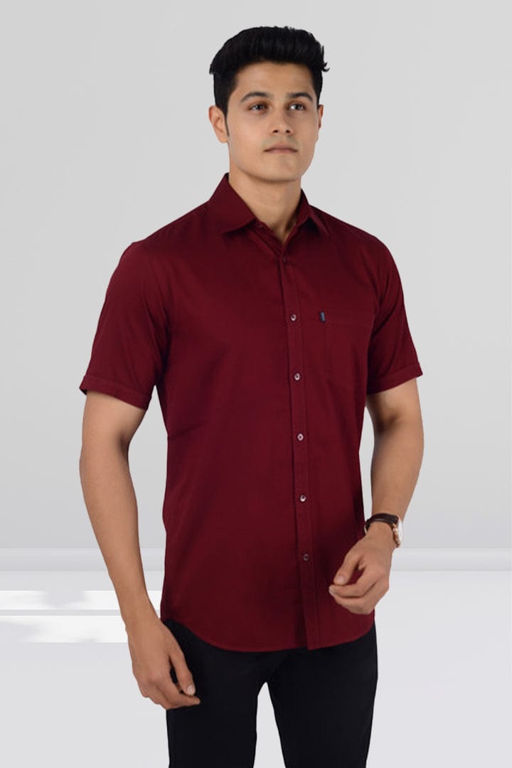 Cotton Slim Fit Half Sleeves Shirt - Maroon - Gimaq - The magic shuffle!