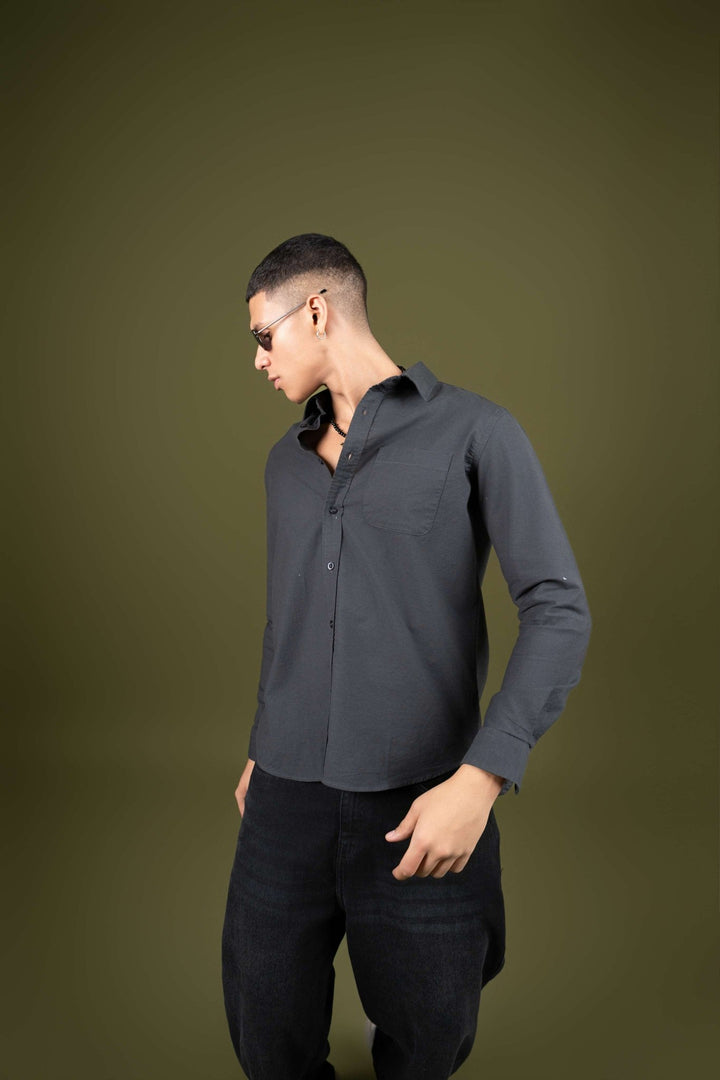 Dark Grey Full Sleeve Cotton Shirt β Regular Fit - Gimaq - The magic shuffle!