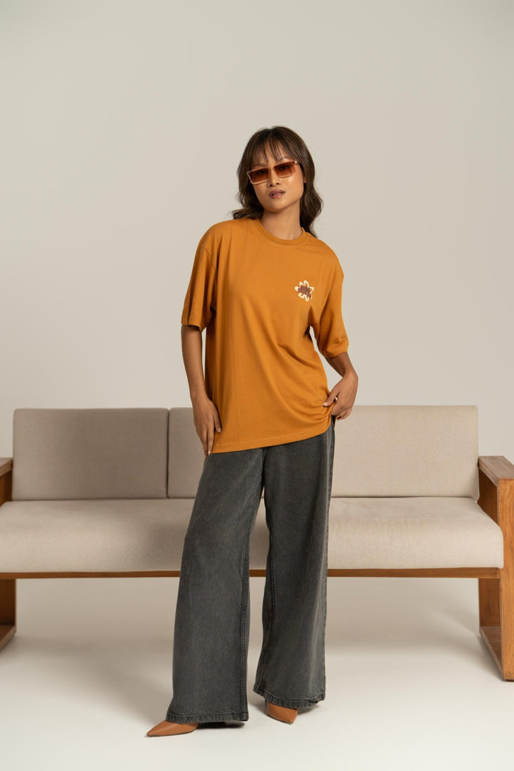 It Feels So Scary Printed Oversized Tee – Brown (For Women) - Gimaq - The magic shuffle!