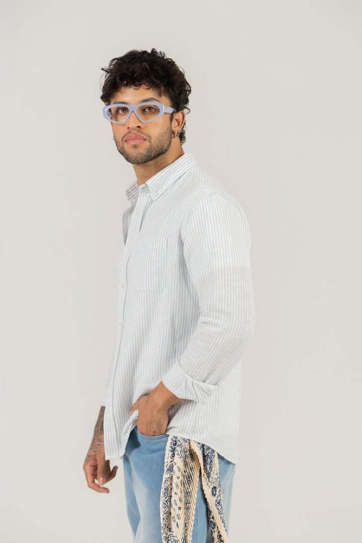 Men’s Blue Striped Cotton Shirt – Full Sleeve, Regular Fit, Classic Collar - Gimaq - The magic shuffle!